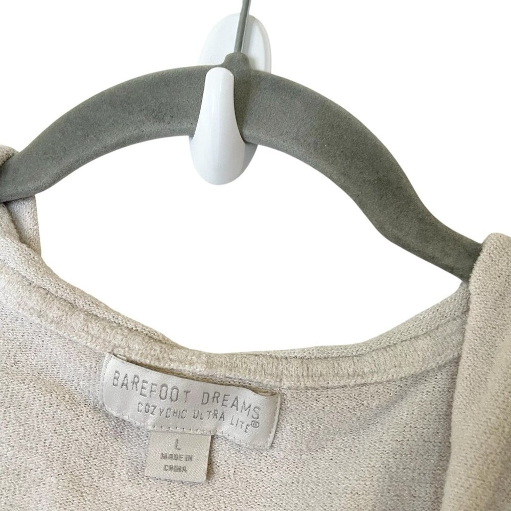 Barefoot Dreams CozyChic Ultra Lite Hooded Seashore Cardigan Sand Cream Size L - Picture 5 of 6